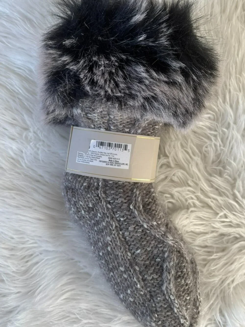 NWT Barnes & Noble Reading Socks Faux Sherpa Lining Knit Fuzzy Metallic 9-11